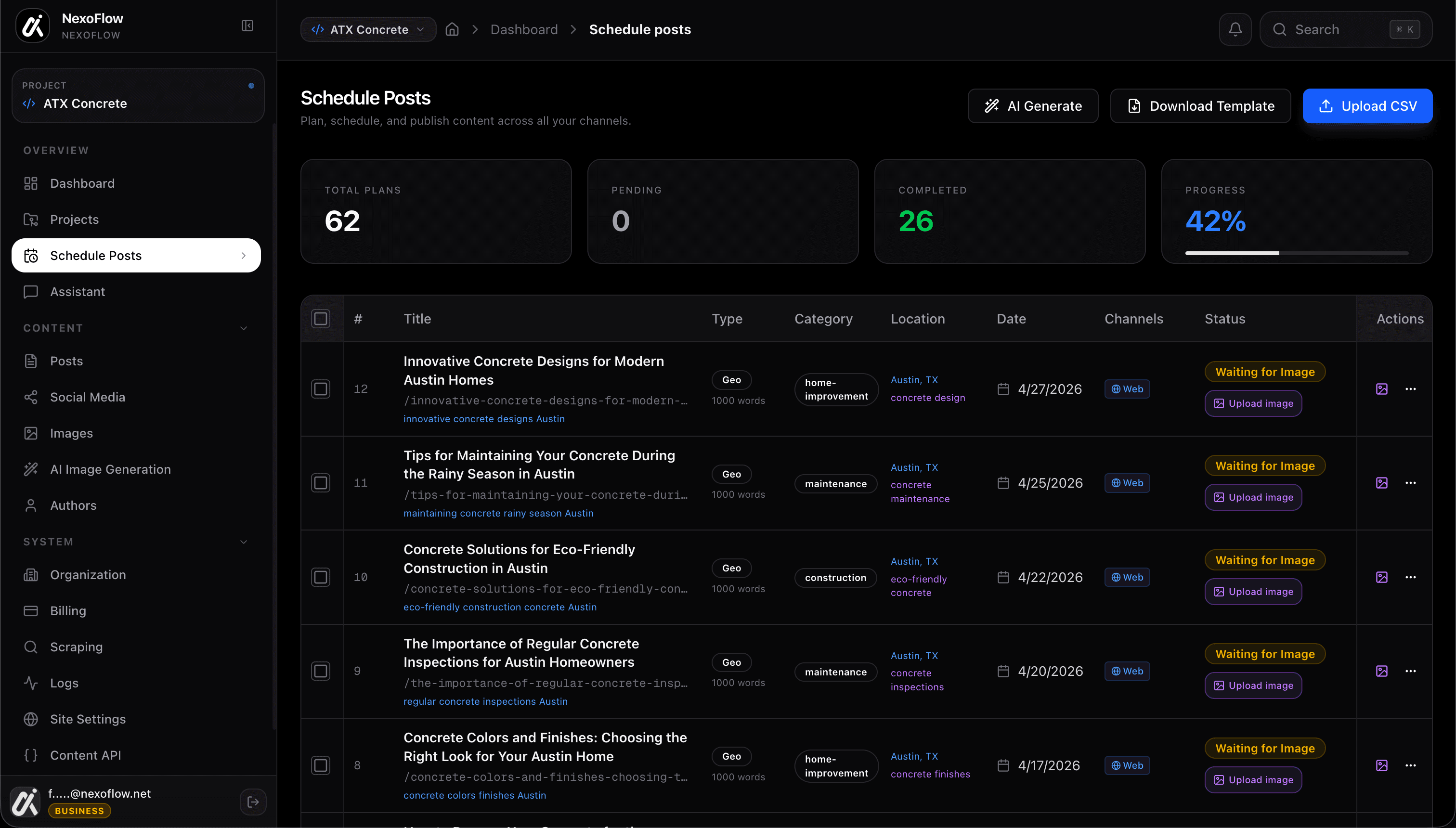 NexoFlow schedule and bulk planning